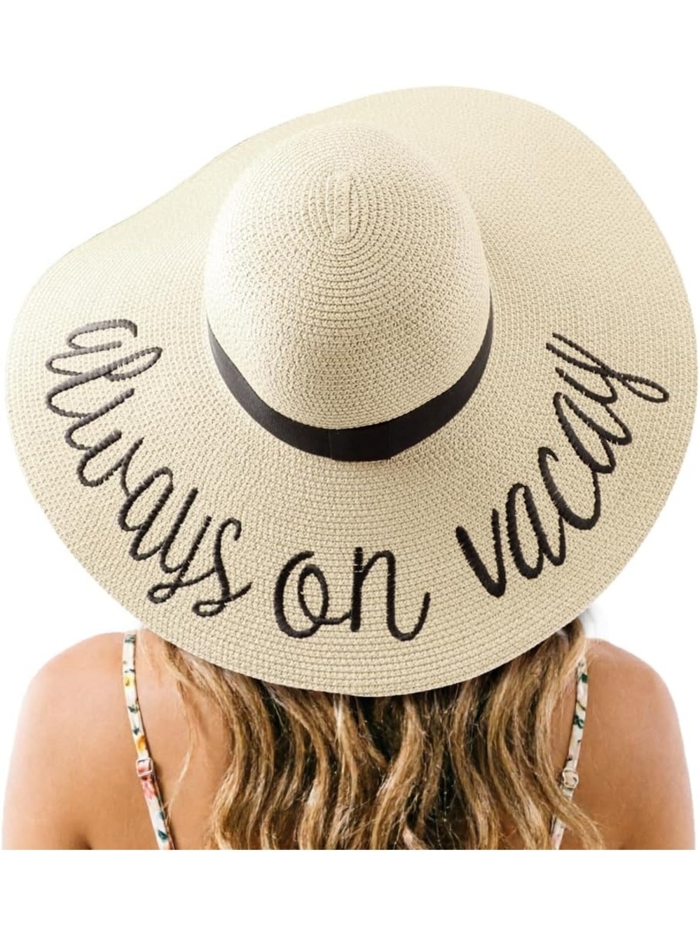 Women's Beige Always on Vacay Big Straw Floppy Foldable Roll up Beach Sun Hat